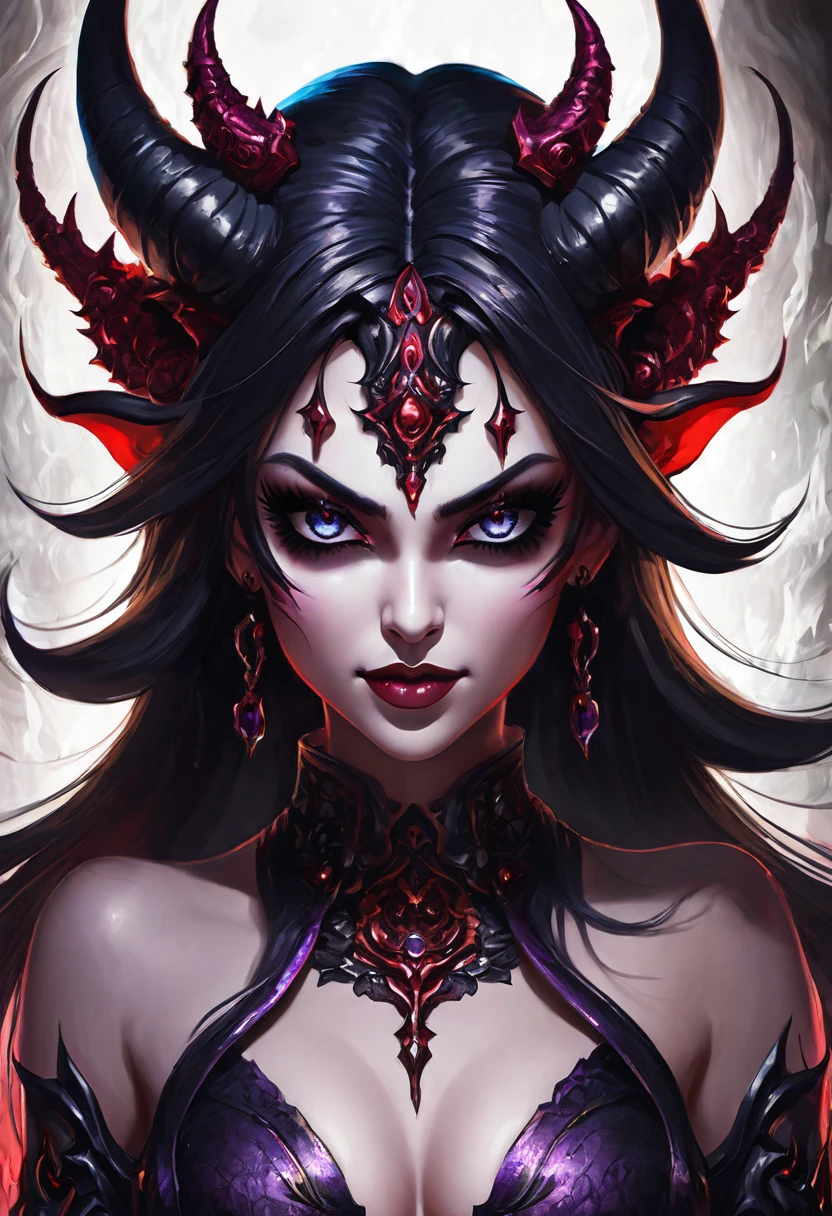 Create an image of a stunningly beautiful gorgeous perfect sexy evil sadistic demon girl, detailed perfect gorgeous face, detailed vibrant eyes, full body view,
