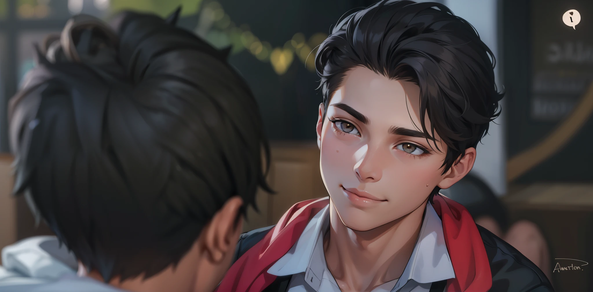 She looks at him with a distrustful smile distrust cute 17 year old boys honey colored eyes