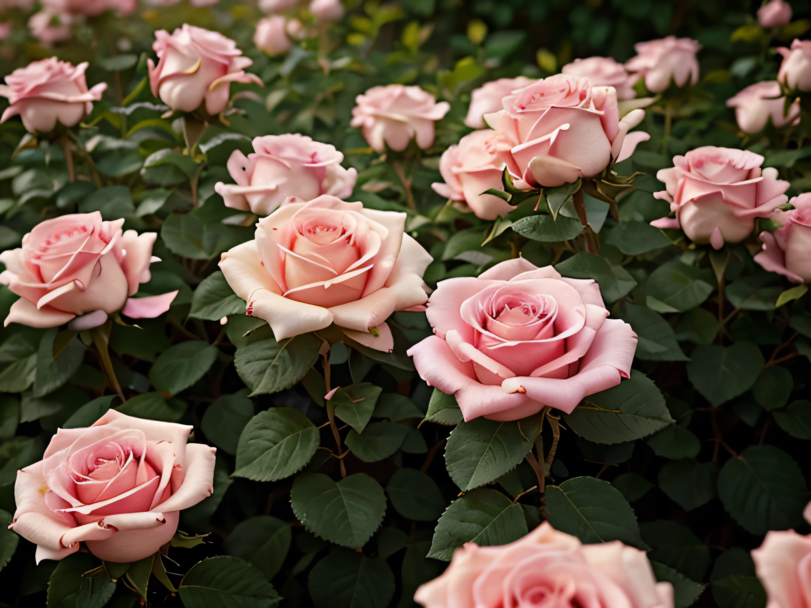 Beautiful pastel pink roses, close-up, blurred nature background. With a flock of various butterflies