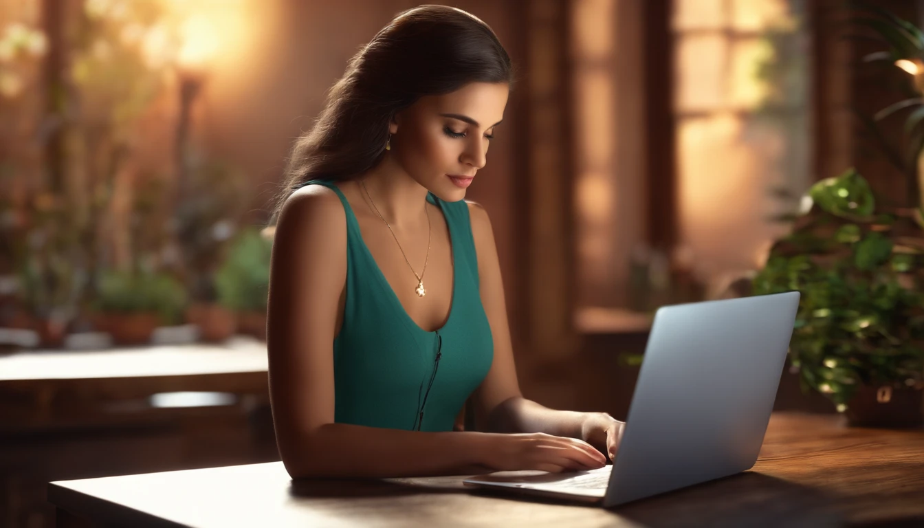 girl using laptop ,3d,realist