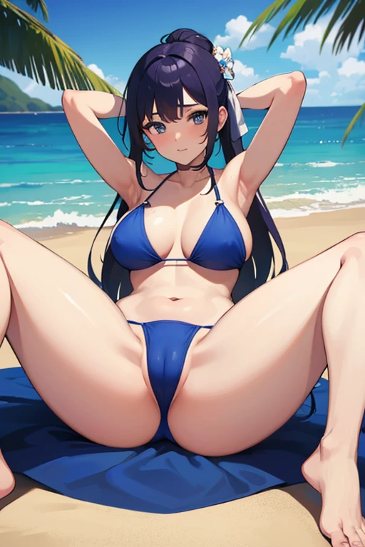 Fille,bikini,showing her ass and tits on camera,a quatre pattes,de dos, gros seins, gros cul, chignon, legs spread