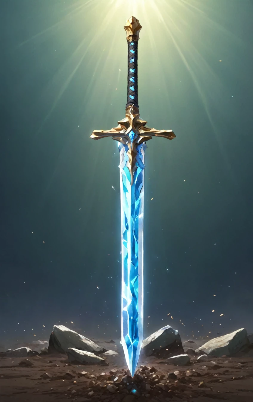 masterpiece, best quality, epic fantasy art style, simple stone and dirt sword for card game (blade and hilt is made of stone and dirt), full art, full sword art, ultra high resolution, sharp focus, HD, 8k, clear details, zoom out to get the full sword in the image, simple background, show full sword, sword centered on image to allow ample background to show