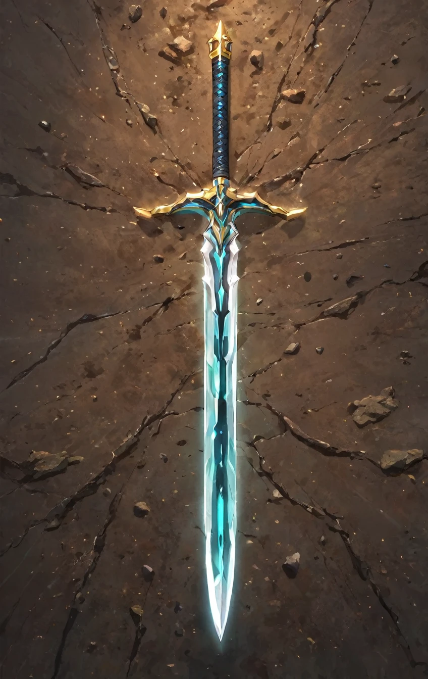 masterpiece, best quality, epic fantasy art style, simple stone and dirt sword for card game (blade and hilt is made of stone and dirt), full art, full sword art, ultra high resolution, sharp focus, HD, 8k, clear details, zoom out to get the full sword in the image, simple background, show full sword, sword centered on image to allow ample background to show