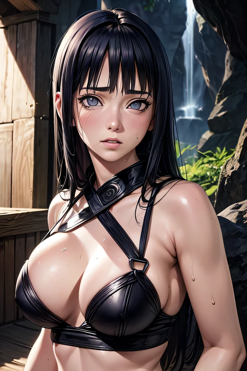 (highest quality,4K,8k,High resolution,masterpiece:1.2),Very detailed,(Realistic,photoRealistic,photo-Realistic:1.37),Beautiful woman, Hinata Hyuga,Healthy Body,
Beautifully detailed sweat glands,Smooth skin texture,Carefully drawn,

 (humidity:1.2), Beautiful Eyes, (Attractive face:1.2), (Beautiful Skin),(Big Breasts),Sticky with sweat,In a dynamic pose,

Naruto's World,indoor,In a dripping cave