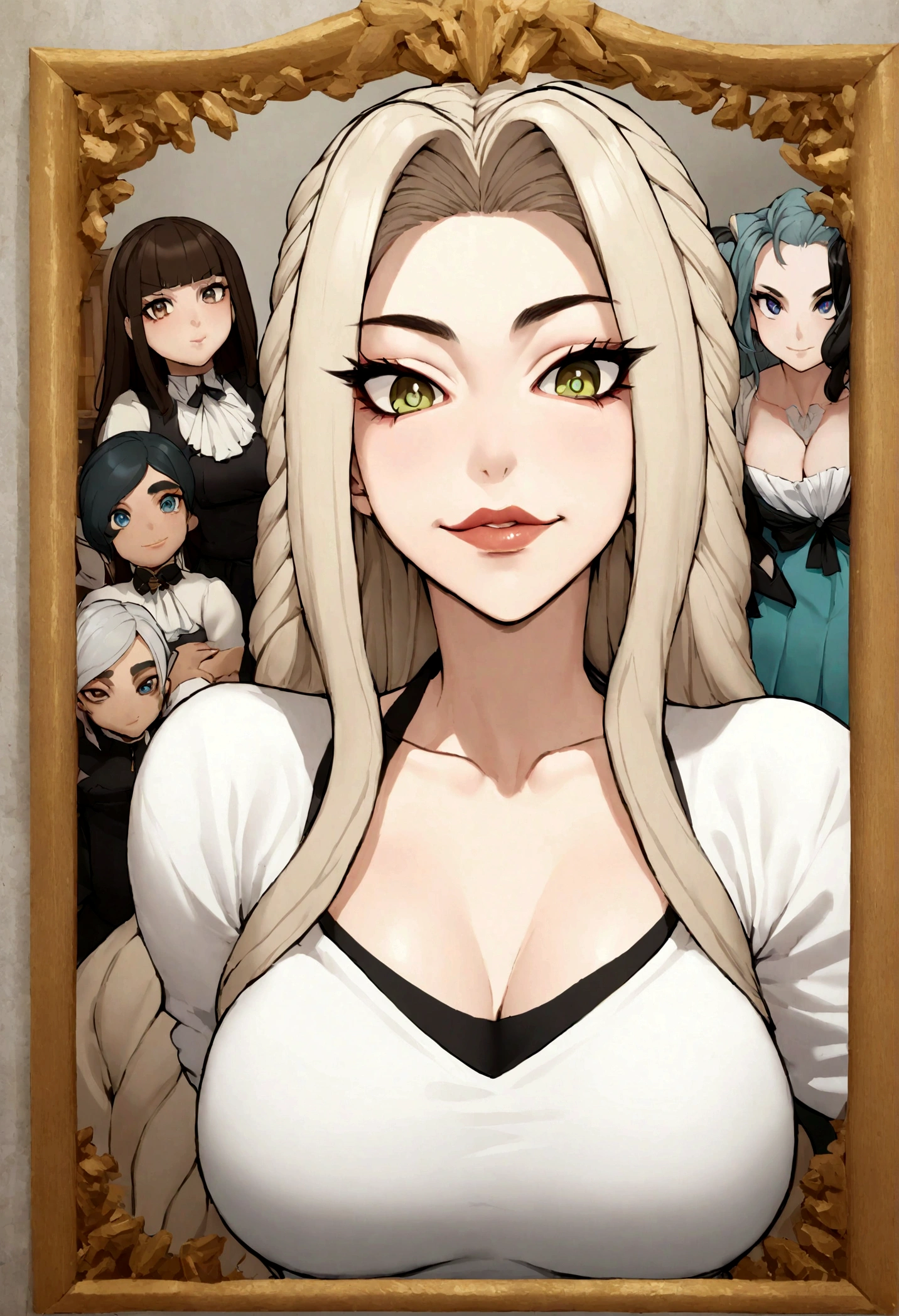Mulher com blusa e calcinha combinando, sexy com olhos azuis, cabelos pretos e olhos grandes, selfie de uma jovem mulher, ohne maquiagem, Maquiagem natural, Look directly into the camera, Rosto com ArtGram, dezentes Maquiagem, Great front photo, no quarto, Seios grandes