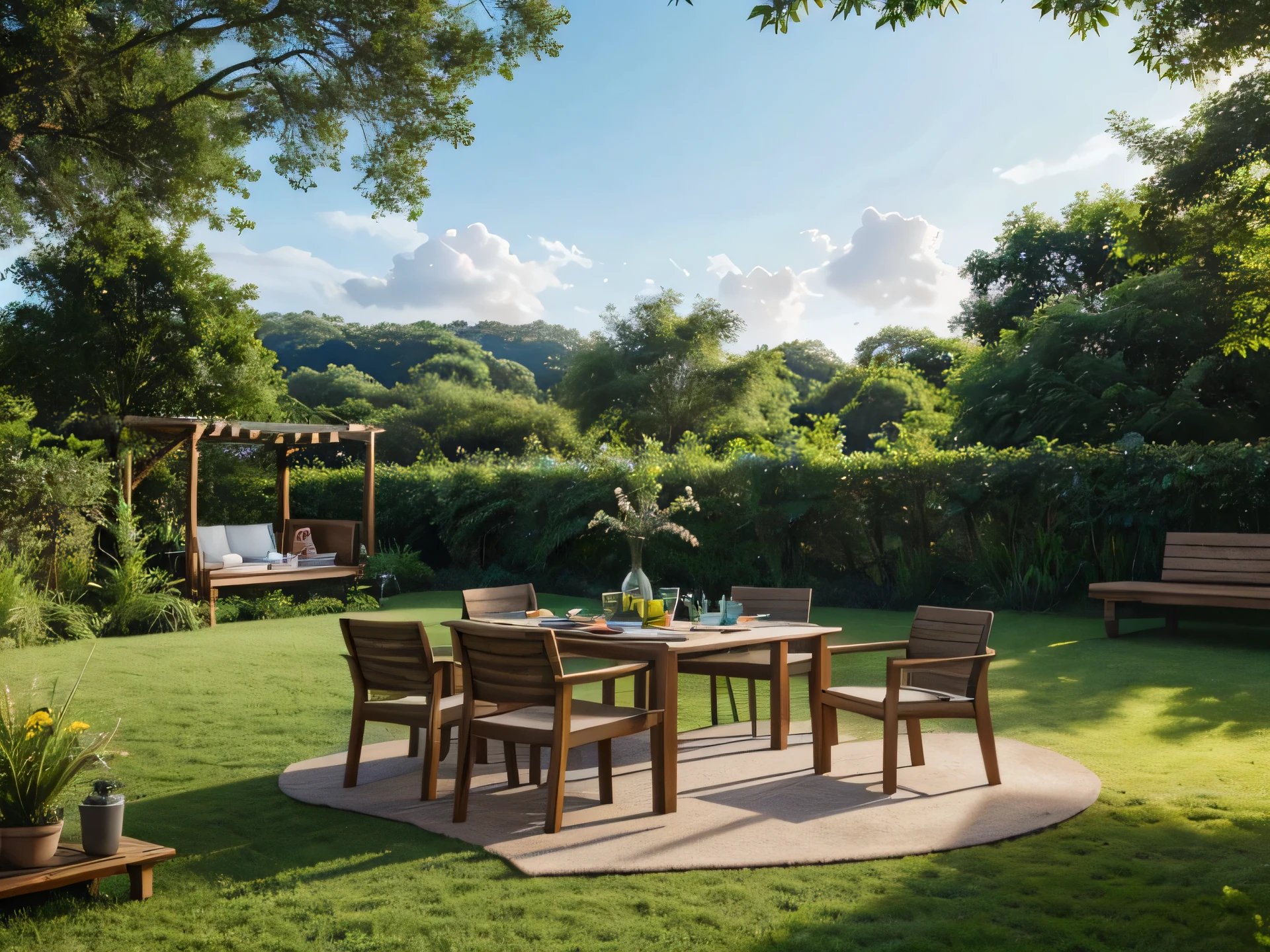 An outdoor setting with a vibrant, natural landscape, featuring lush greenery and a clear blue sky, ideal for products related to outdoor activities or eco-friendliness.