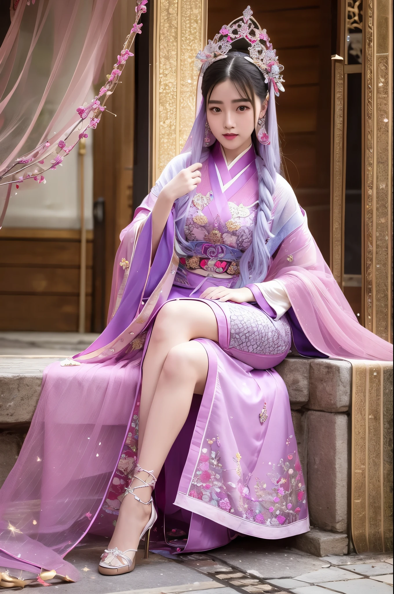 Wearing a star crown, flying colorfully，Wearing a red vestment。The shoes under your feet are full of embellishments，The precious belt around the waist is exquisite。A pair of Najin Lingbo socks，Half exposed skirt with embroidered velvet。Holding the Ruyi Golden Hook，The Jinzunli pole is as long as a python