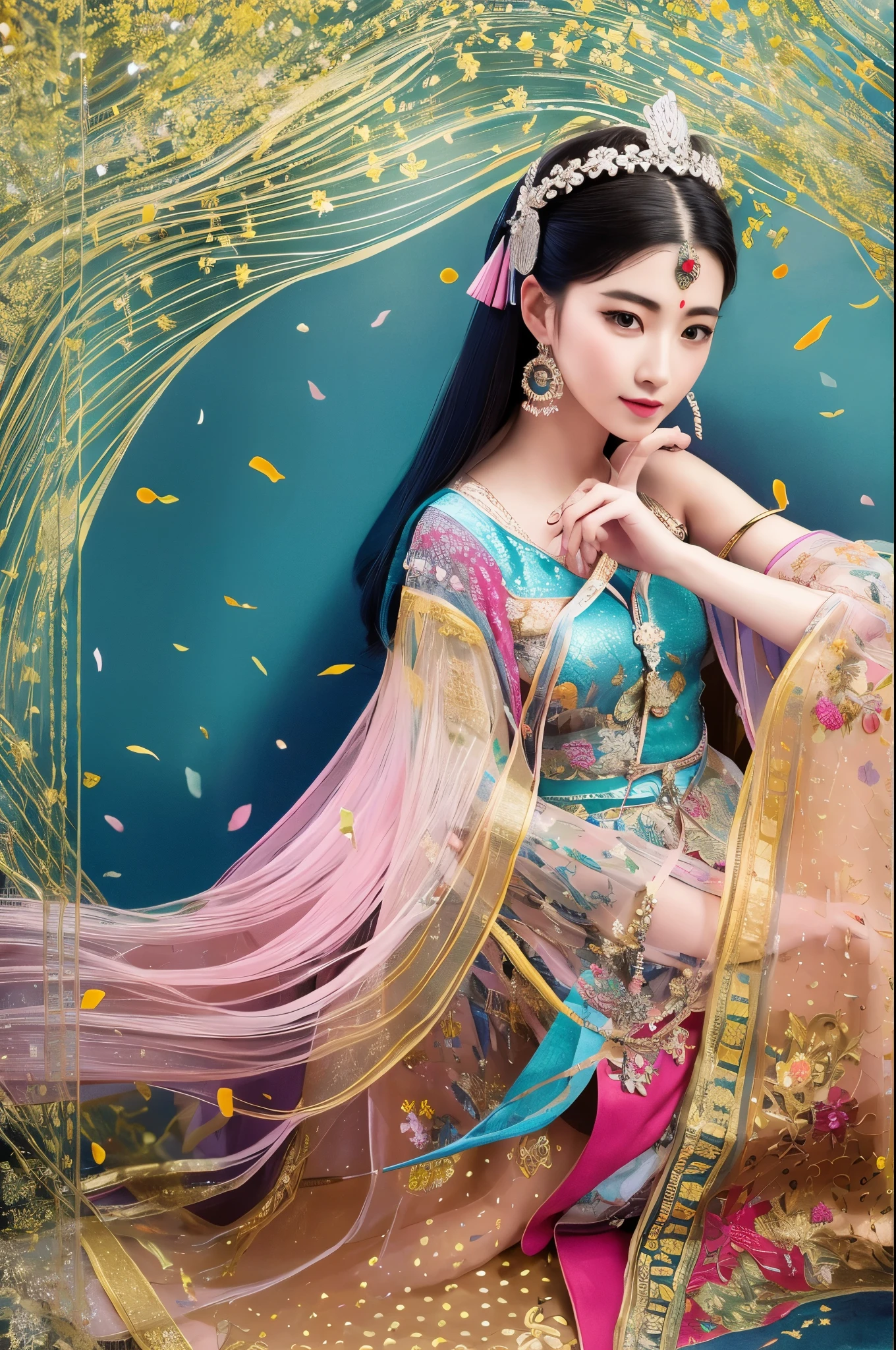 Wearing a star crown, flying colorfully，Wearing a red vestment。The shoes under your feet are full of embellishments，The precious belt around the waist is exquisite。A pair of Najin Lingbo socks，Half exposed skirt with embroidered velvet。Holding the Ruyi Golden Hook，The Jinzunli pole is as long as a python