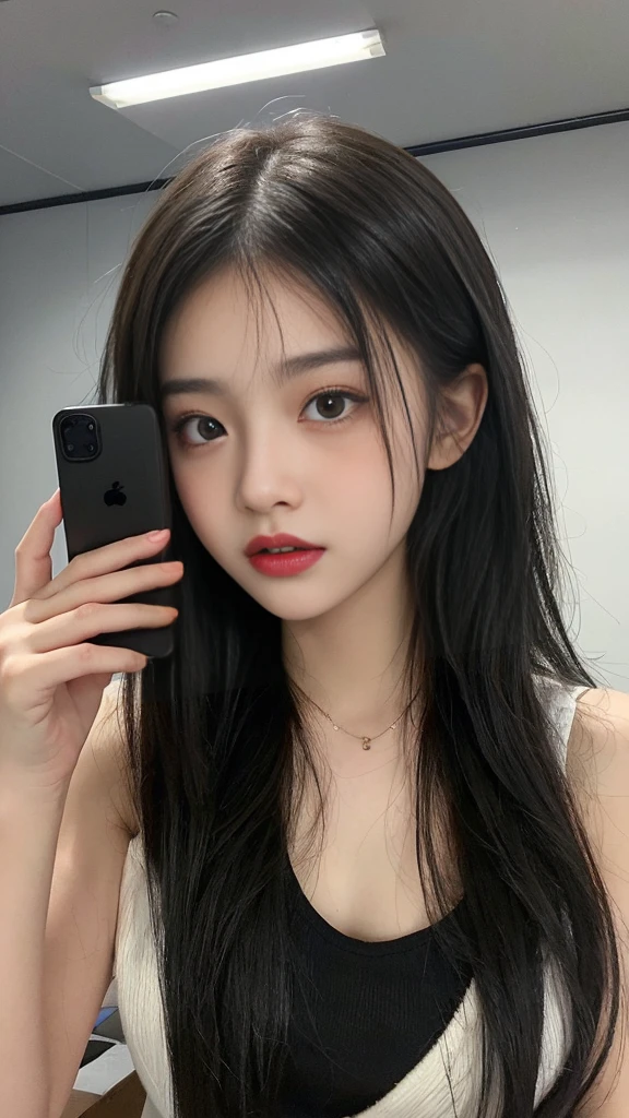 (high quality), (NSFW:1.2), split screen, A delinquent high school girl who enjoys a smartphone chat app, Smartphone display shows multiple men chatting to her, She is a badass and sexy high school girl, Their chat log is in English,