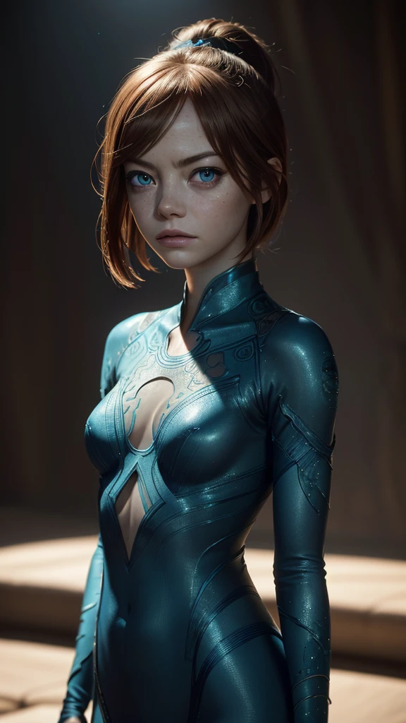 Emma Stone, wearing "Avatar" costume sexy clothes transparent. professionally retouched, soft lighting, realistic, smooth face, perfect eyes, sharp focus on eyes, 8 k, high definition, insanely detailed, intricate, elegant. in a natural background.