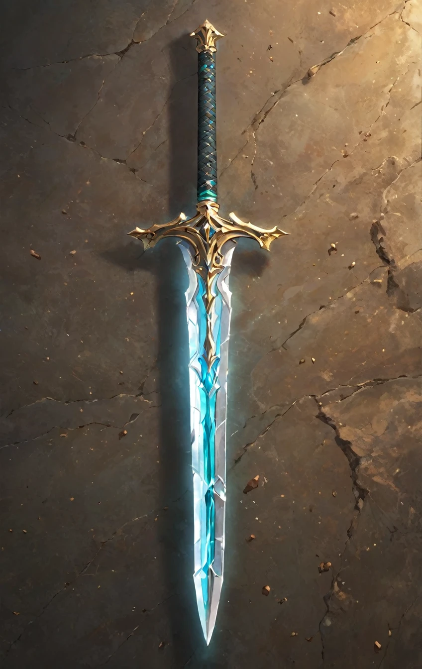 masterpiece, best quality, epic fantasy art style, simple stone sword for card game (blade and hilt is made of stone and dirt), full art, full sword art, ultra high resolution, sharp focus, HD, 8k, clear details, zoom out to get the full sword in the image, simple background, show full sword, sword centered on image to allow ample background to show