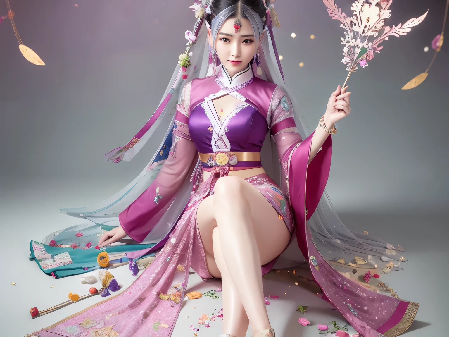 Wearing a star crown, flying colorfully，Wearing a red vestment。The shoes under your feet are full of embellishments，The precious belt around the waist is exquisite。A pair of Najin Lingbo socks，Half exposed skirt with embroidered velvet。Holding the Ruyi Golden Hook，The Jinzunli pole is as long as a python