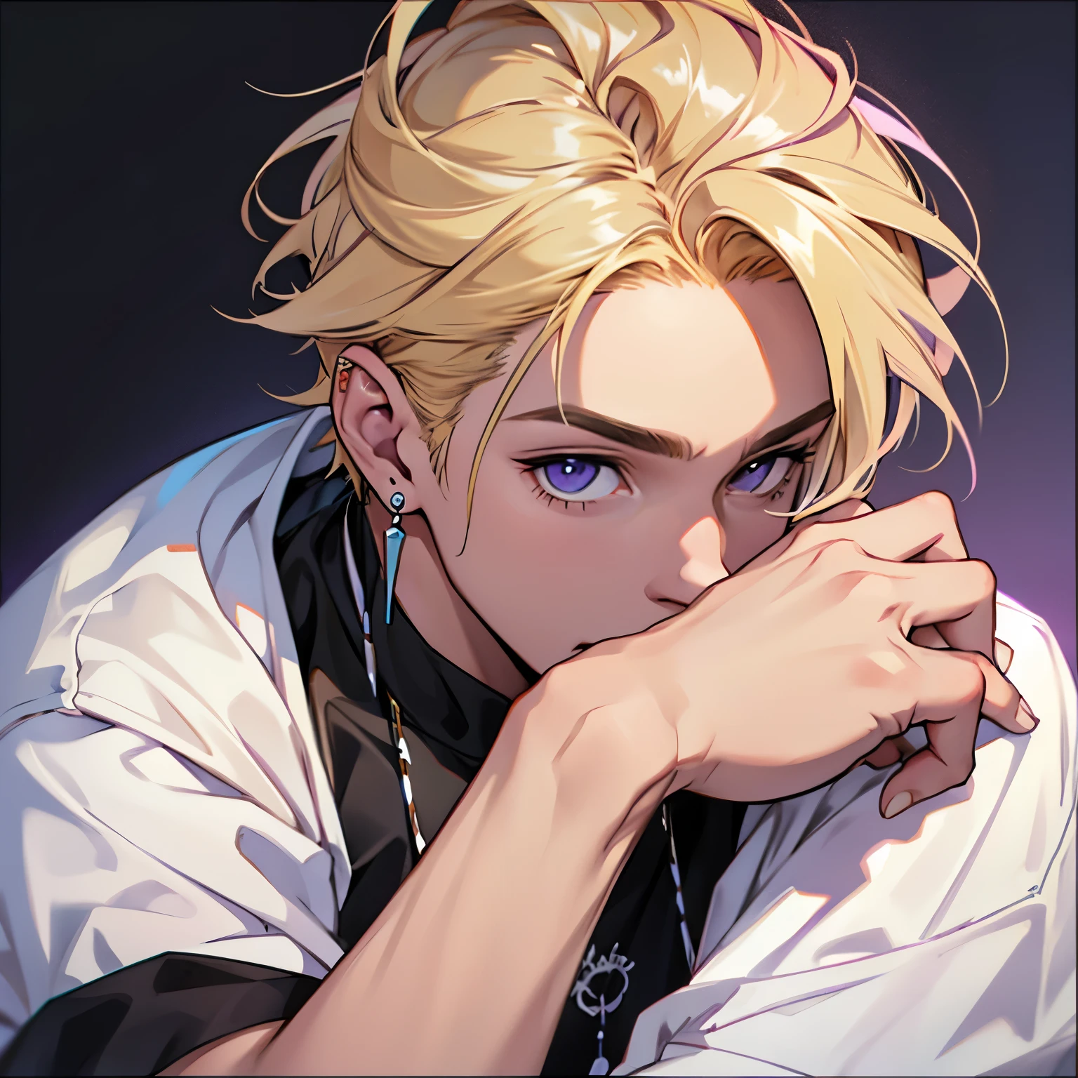 Roxo profundo blonde hair、5 earrings、