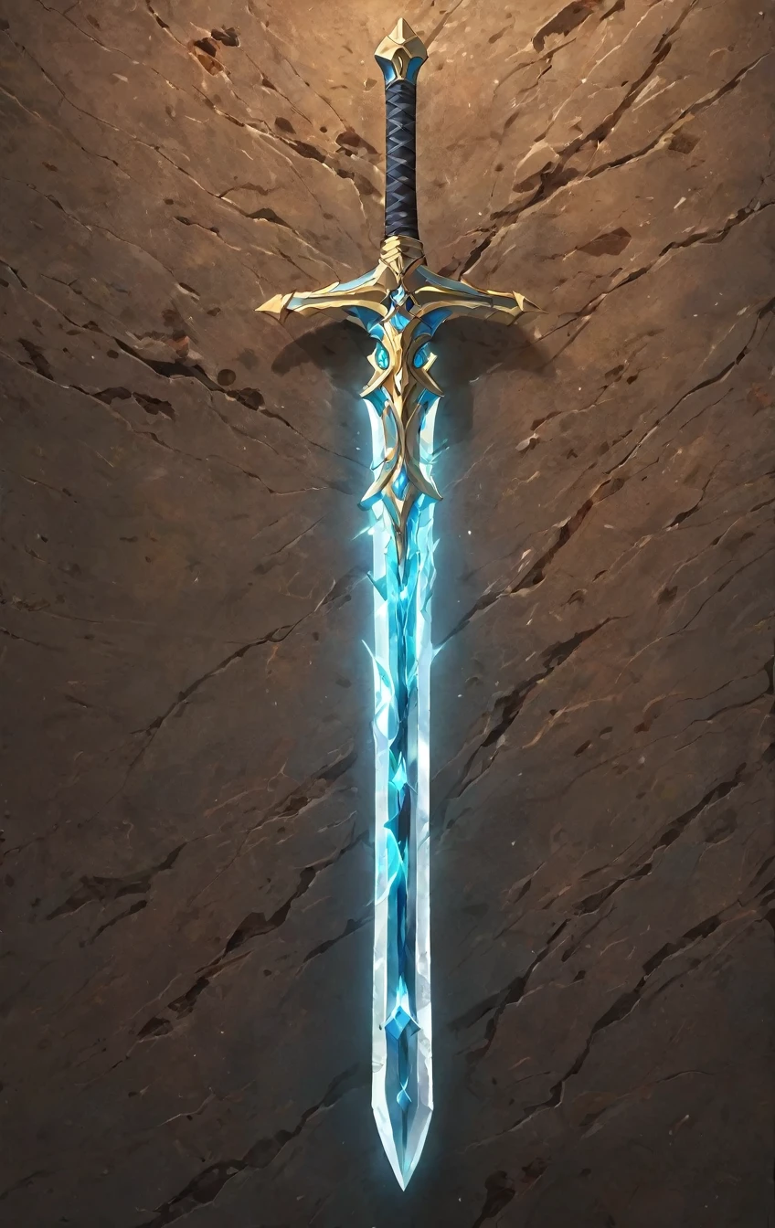 masterpiece, best quality, epic fantasy art style, simple stone sword for card game (blade and hilt is made of stone and dirt), full art, full sword art, ultra high resolution, sharp focus, HD, 8k, clear details, zoom out to get the full sword in the image, simple background, show full sword, sword centered on image to allow ample background to show