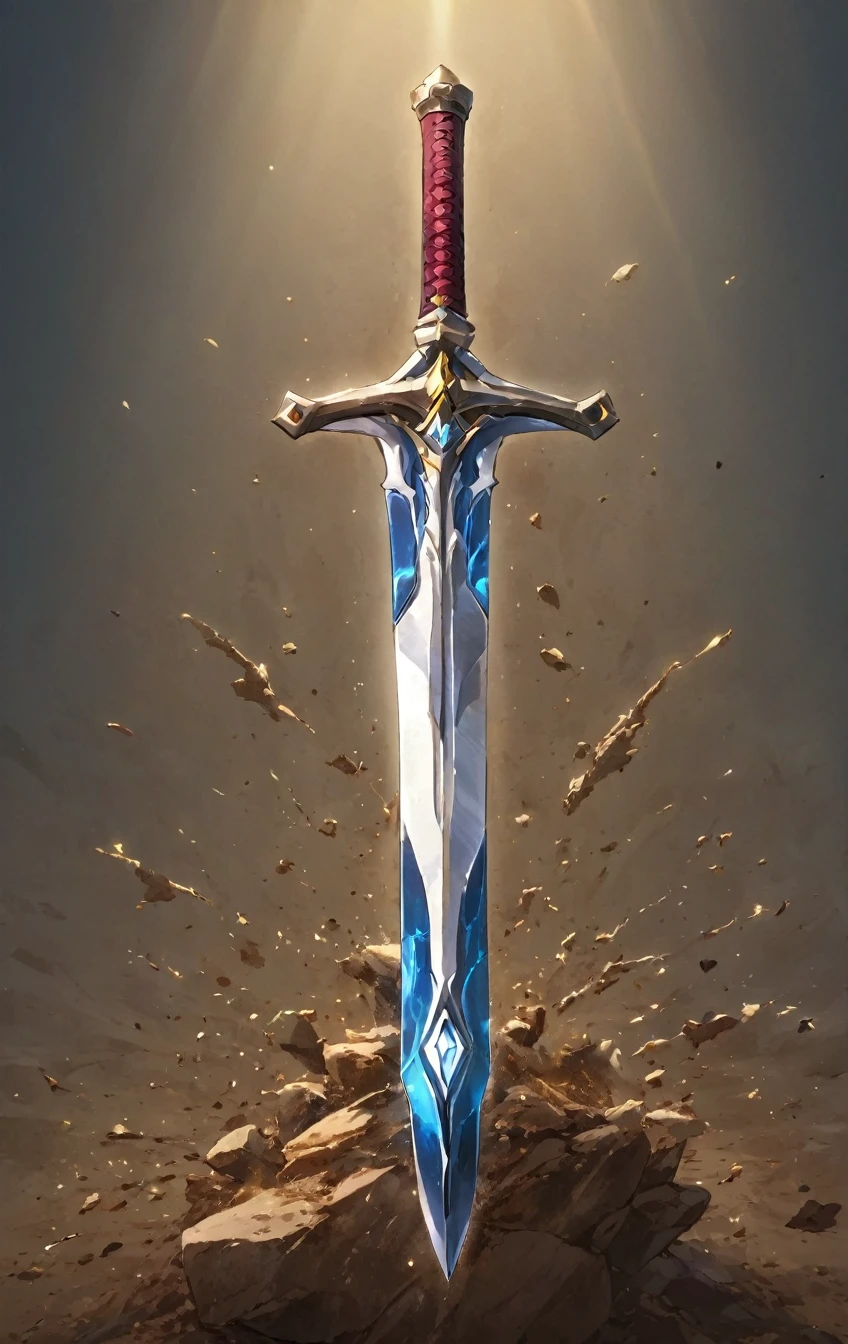 masterpiece, best quality, epic fantasy art style, simple stone sword for card game (blade and hilt is made of stone and dirt), full art, full sword art, ultra high resolution, sharp focus, HD, 8k, clear details, zoom out to get the full sword in the image, simple background, show full sword, sword centered on image to allow ample background to show