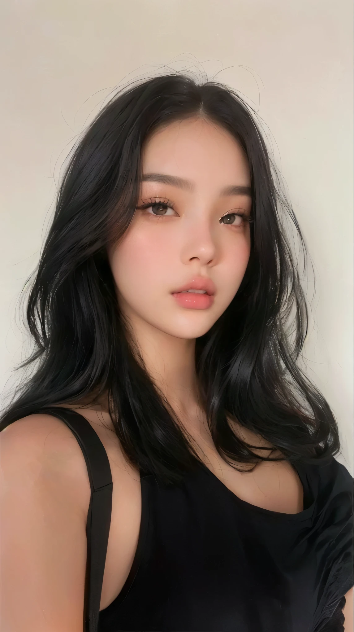 a close up of a woman with long black hair and a black top, portrait sophie mudd, perfect face ), extremely beautiful face, kailee mandel, anastasia ovchinnikova, black hair and large eyes, gorgeous latina face, violet myers, attractive beautiful face, 18 years old, sexy girl with dark brown hair, gorgeous attractive face, 🤤 girl portrait , blackpink jennie , blackpink Lisa , asian famale face , cute girl , Korean famale