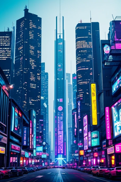 city ​​illuminated with lots of lights and futuristic with a cyberpunk look