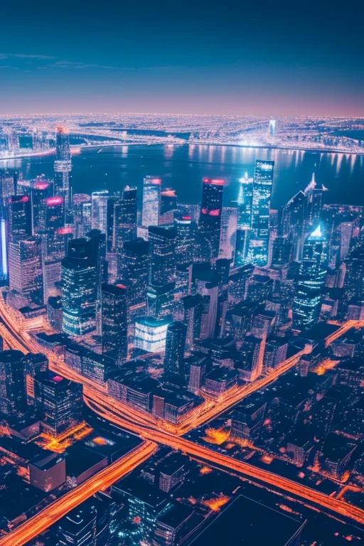 city ​​illuminated with lots of lights and futuristic with a cyberpunk look