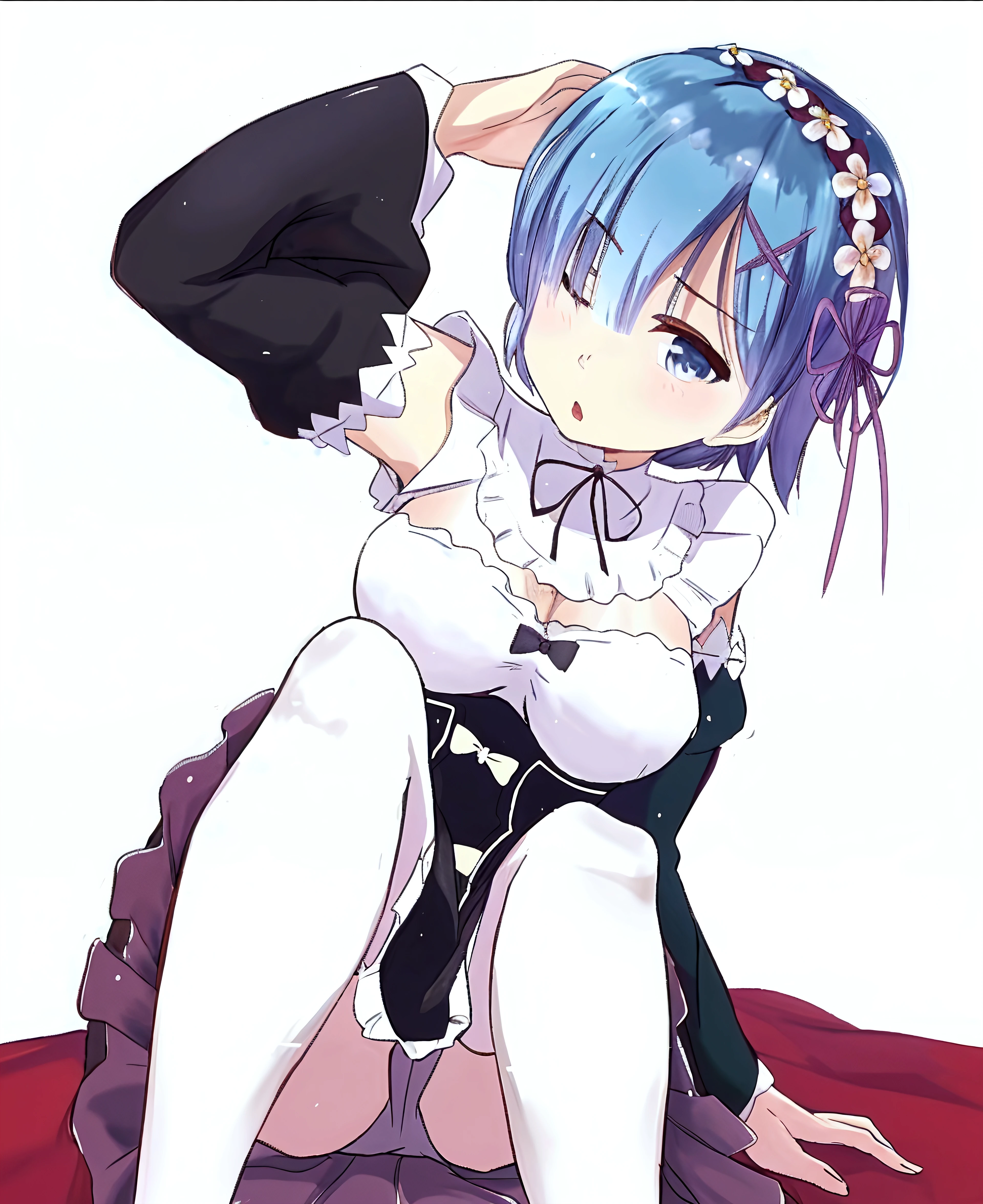 (((Pixel Perfect, Perfect detail))),girl,Re:Zero Rem,Rem&#39;s hairstyle,Rem-style hair accessory,whole body,Medium chest, Bangs that hide the right eye,(((1girl, double handjob, 2boys, penis,))) (((excessive cum)))