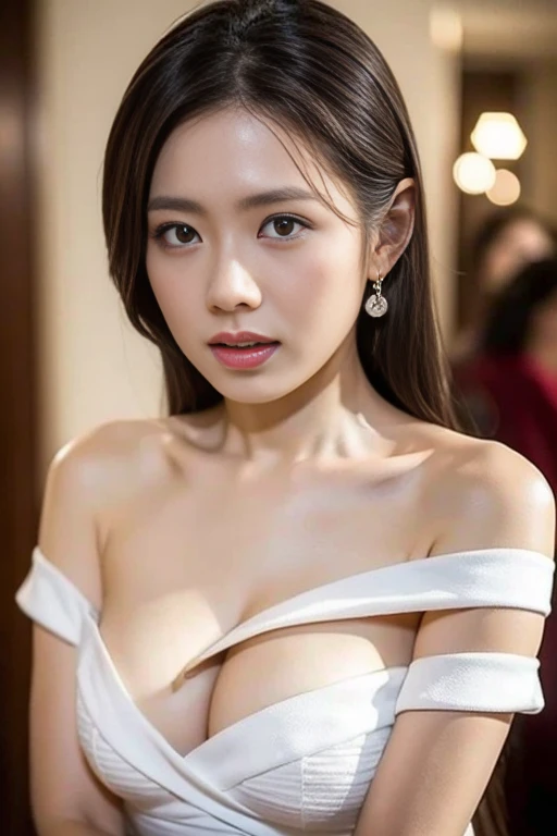 , (Mature body), Solitary,Long gray hair,black hair color, Off-shoulder, black eyes,1 Sister,A sexy pose,best quality,masterpiece,light,Extremely exquisite and beautiful,CG,Unite,8k wallpaper,Astonishing,detailed,masterpiece,Official Art,The content is very detailed Cg Unite 8k wallpaper,Extremely ridiculous,Huge file size,ultra - detailed,high resolution,The content is very detailed,Beautiful and delicate girl,Practical,full,Hotel Room,Light Contrast, Lopez, fully body photo, full, White under underwear