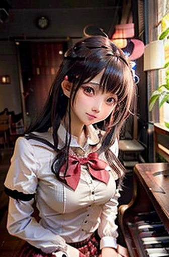 High Girl Blazer、 uniform、Red checked skirt、JK Style、Jacket、smile、Knee-high socks、Thigh-high socks、pantyhose、Great beauty、So cute、Malaise、Rare beauty、Twin tail hair、Black dark eyeshadow、sad、Good skin radiance、Straightening iron for long hair、Dark Gothic Makeup、暗いsmile、The beauty of fragrance、Stained Glass Background、masterpiece、highest quality、See 5 books、Sweat glistening on my chest、Sweat glistening on the face、Small breast size、濃いPink Hair、Age: 22、Slightly slim、Playing the piano、sit and play an instrument、Piano available、Mysterious look、Sad look、Pink Hair、mysterious gothic church、enchanting castle、Sweating profusely all over the body、Lots of sweat on thighs and light、Shiny thighs、There is a lot of sweat glistening on my thighs、Copious sweat glistens on the thighs、Sweating profusely、Gal、Small breasts、The Face of Japan、Captivating look、The thighs are a little thin、Above-the-knee skirt、