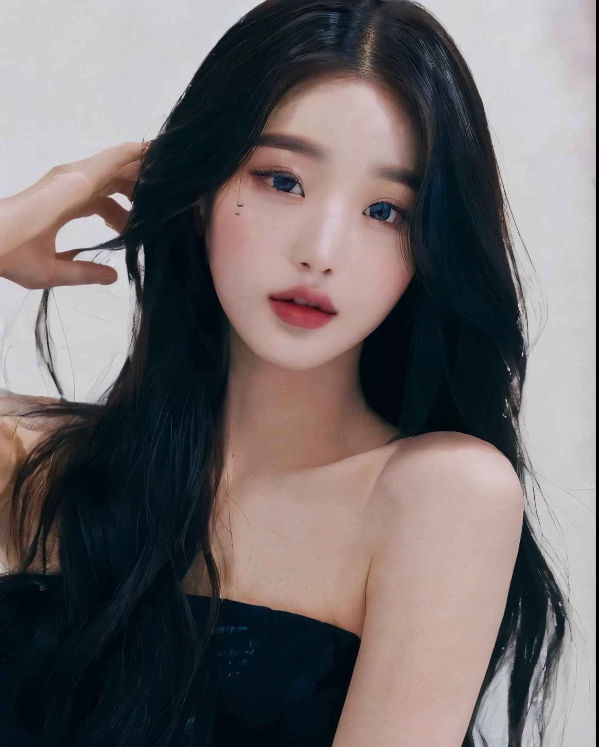 um close de uma mulher com longos cabelos pretos usando um vestido preto, beautiful south mulher coreana, coreana, jaeyeon nam, beautiful young mulher coreana, gorgeous young mulher coreana, Jinyoung Shin, Jennie Blackpink, Heonhwa Choe, mulher coreana, Ulzzang, Lee Ji-eun, Lee Ji-eun, maquiagem coreana popular
