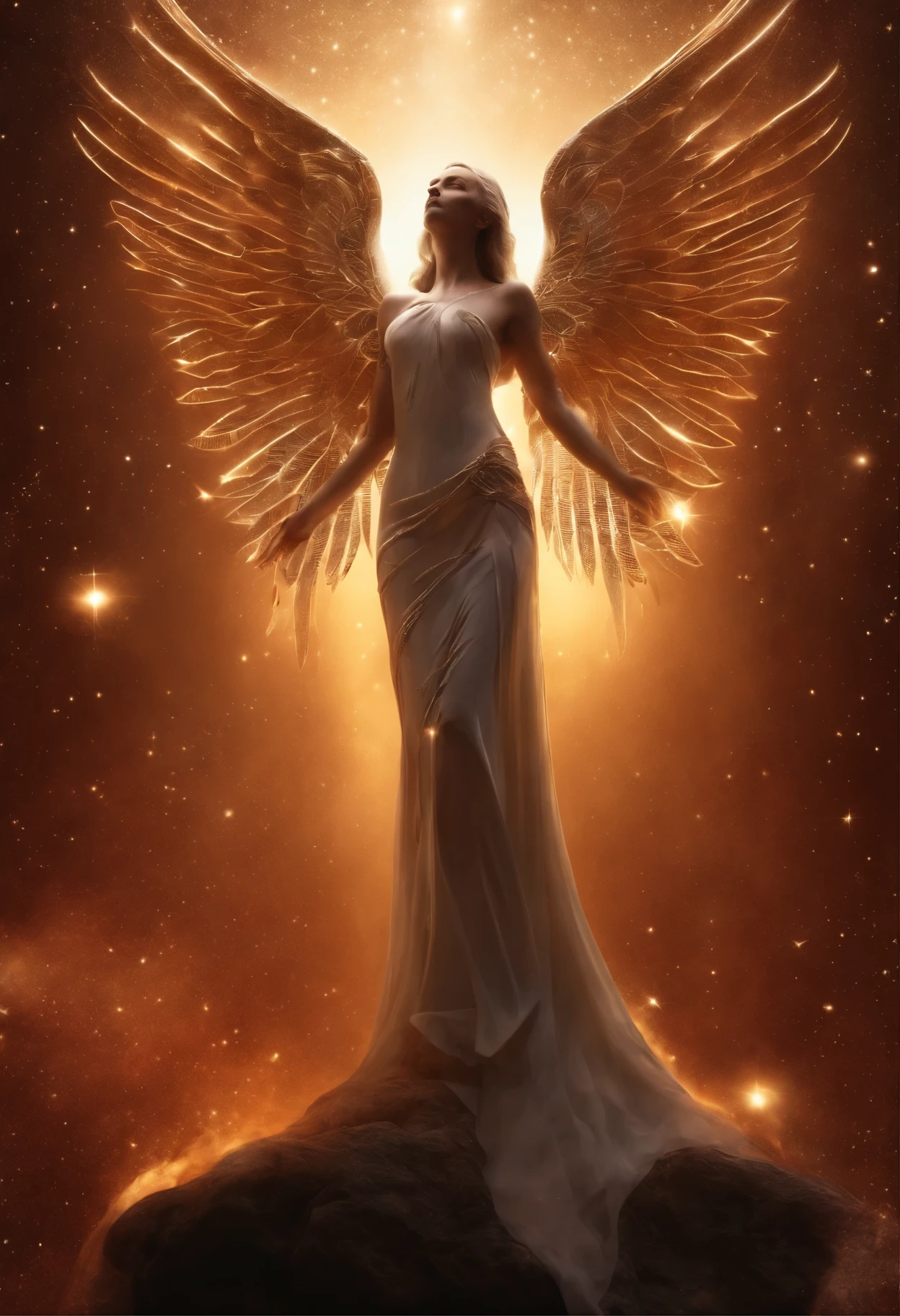 Cosmic Fallen Angel, olhos claros brilhantes, Biomechanics, estranho, Repugnante, de pesadelo, Cores muito brilhantes, light particles, com luz brilhando, Mshiff, arte de papel de parede, Papel de parede UHD