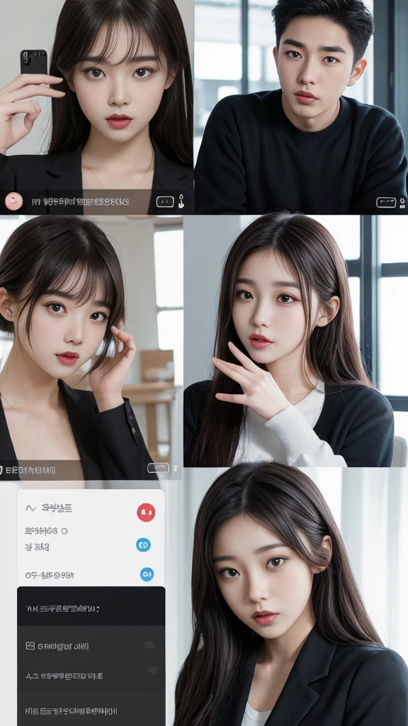  (high quality), (NSFW:1.2), split screen, A delinquent, mature high school girl and a Korean adult man enjoying a smartphone chat app, Her smartphone display shows a number of Korean adult men chatting to a high school girl., Their chat language is English, Men are waiting for her response, popup window, And there&#39;s a man, This man is requesting a chat with her on the smartphone screen. Chat takes place alternately between women and men..