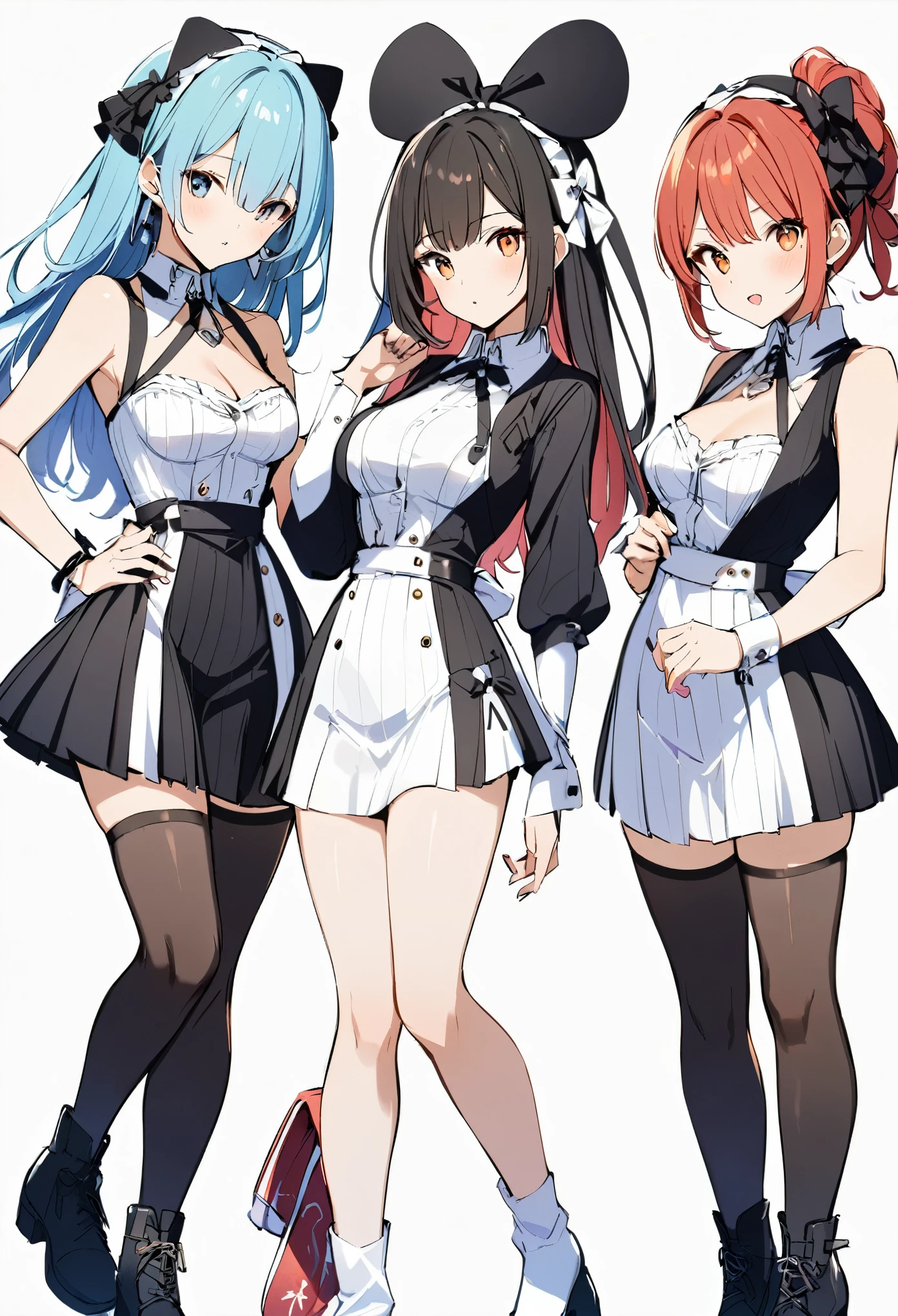 3 girl, 3 woman, white background,