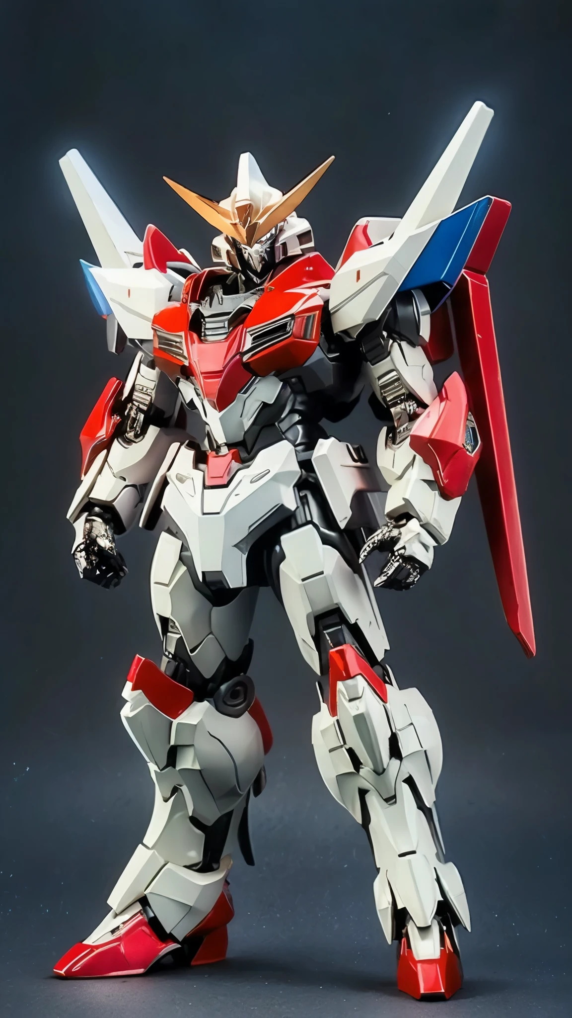 Humanoid Mecha, fully enclosed shoulder guards, matching arm and leg guards, full body, full armor, the design balances heavy with agility, (the color scheme is primarily white with red and blue accents, the concept Inspired by Super robot, organic biotech armor, standing, floating high above the futuristic sci-fi city), exquisite and mature art style, (aura effect, energy, glowing eyes, the armor glows), ((SRS)), metallic, dynamic, dramatic, high definition, best quality, highres, ultra-detailed, ultra-fine painting, extremely delicate, professional, perfect body proportions, anatomically correct, symmetrical face, extremely detailed eyes and face, high quality eyes, creativity, RAW photo, UHD, 32k, Natural light, cinematic lighting, masterpiece-anatomy-perfect, masterpiece:1.5