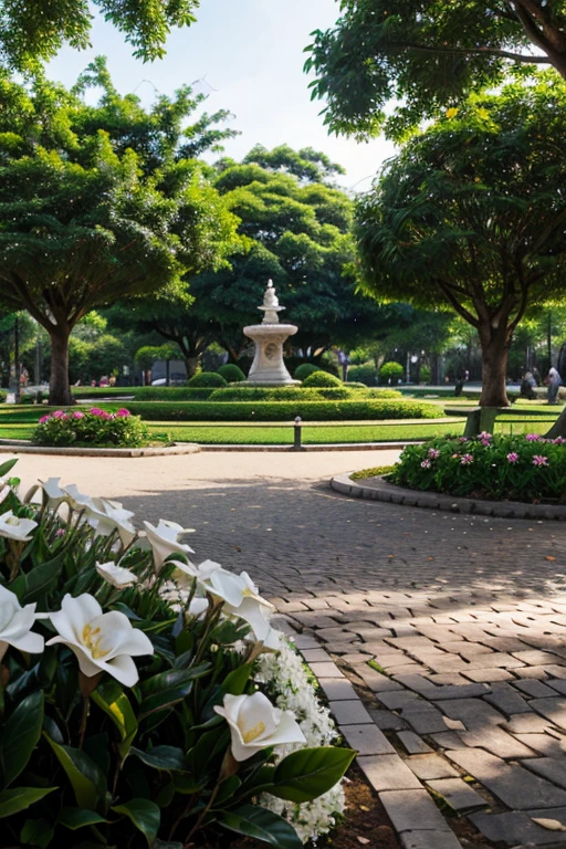Background scene: public park, gardenia flowers