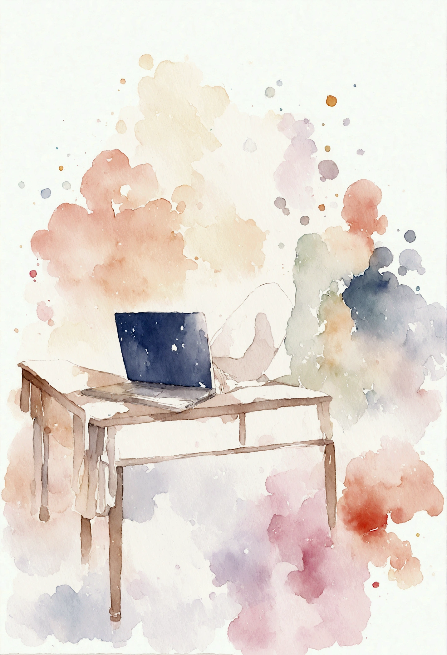 illustration,flat illustration,white background,Watercolor illustration,laptop,man