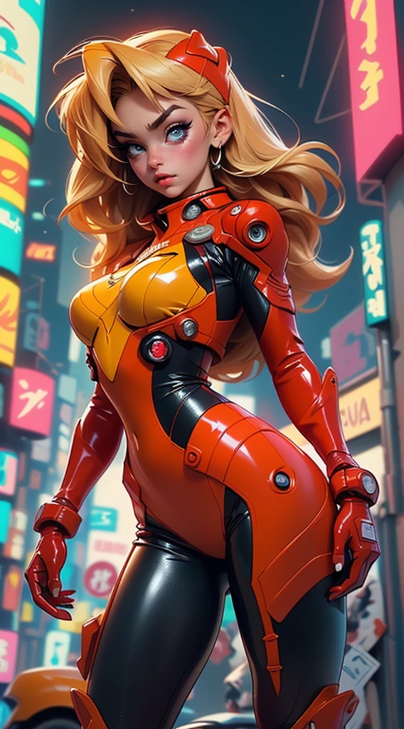 Rear view, Vista trasera,((La mejor calidad, better resolution, retrato premiado, arte oficial)), ((obra maestra perfecta)), ((realista)) and ultra detailed photography of a cyberpunk nerd girl souryuu asuka langley with gothic and post apocalyptic colors.. Ella tiene ((pelo largo color menta)), lleva un (Harajuku inspired cyberpunk tech top) y un (Harajuku inspired cyberpunk tech clothing bottom:1.2) , ((la estetica mas bella y sexy)), sexy, Super enormes tetas enormemente gigantes, Scottish showing, caliente, sexy, seductor, guarra,ojos detallados,(souryuu asuka langley red latex bodysuit:1.4)