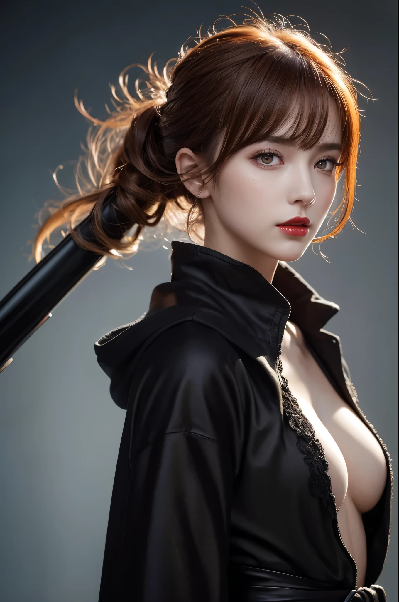 8k,An adult female Grim Reaper carrying a scythe,Super Beauty(Like the real thing),Skeleton Mask,Wear,Red Eyes,blonde mohawk hair,Black Robe,Highly detailed photos, Ultra-high resolution, masterpiece, highest quality, Perfect glowing skin, Perfect lighting, Detailed lighting, Dramatic Shadows, Ray Tracing, Looking at the audience, Small breasts, Beautifully detailed hazel eyes, Sharp Face, Clear Eyes, Red lips, Long bangs, Short Curly Hair, Redhead, ((The dark earth of the underworld)), Upper Body, masterpiece,highest qualityのフォトリアリスティックなRAW写真。Bright colors,Rich colors, Backlight, Cinema Lighting, Film Grain, to be born, 50mm lens, Nikon D850,Detailed character art,Fantasy art,Ultra-high resolution,Ultra-Realistic Skin,Perfect hand shape,Fantastic landscape,