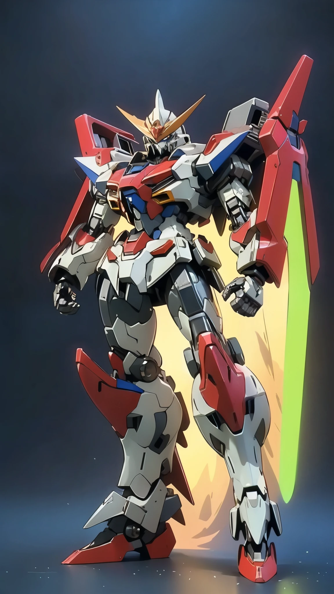 Humanoid Mecha, fully enclosed shoulder guards, matching arm and leg guards, full body, full armor, the design balances heavy with agility, (the color scheme is primarily white with red and blue accents, the concept Inspired by Super robot, organic biotech armor, standing, floating high above the futuristic sci-fi city), exquisite and mature art style, (aura effect, energy, glowing eyes, the armor glows), ((SRS)), metallic, dynamic, dramatic, high definition, best quality, highres, ultra-detailed, ultra-fine painting, extremely delicate, professional, perfect body proportions, anatomically correct, symmetrical face, extremely detailed eyes and face, high quality eyes, creativity, RAW photo, UHD, 32k, Natural light, cinematic lighting, masterpiece-anatomy-perfect, masterpiece:1.5
