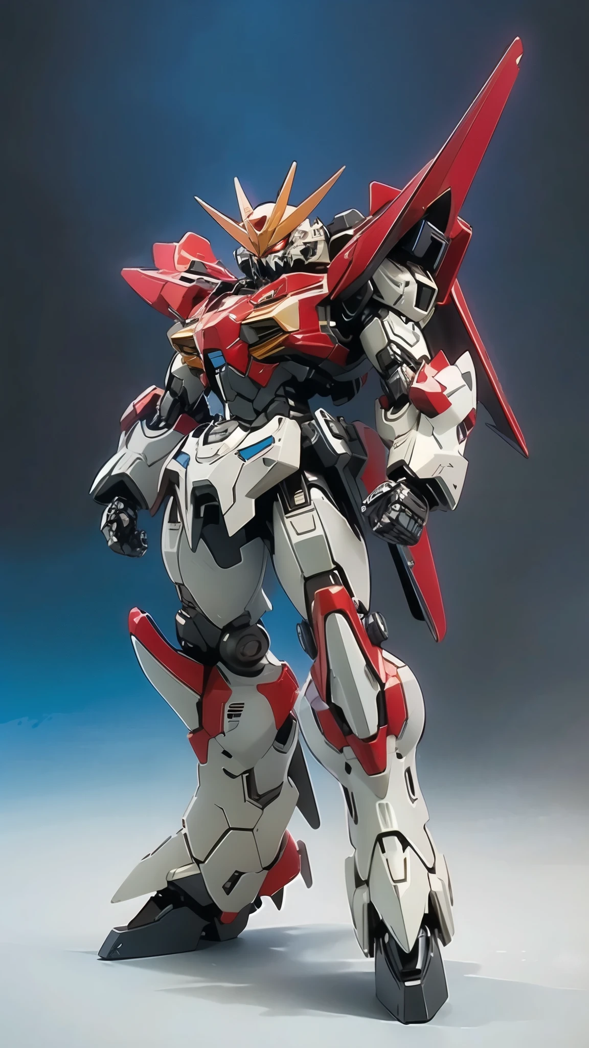 Humanoid Mecha, fully enclosed shoulder guards, matching arm and leg guards, full body, full armor, the design balances heavy with agility, (the color scheme is primarily white with red and blue accents, the concept Inspired by Super robot, organic biotech armor, standing, floating high above the futuristic sci-fi city), exquisite and mature art style, (aura effect, energy, glowing eyes, the armor glows), ((SRS)), metallic, dynamic, dramatic, high definition, best quality, highres, ultra-detailed, ultra-fine painting, extremely delicate, professional, perfect body proportions, anatomically correct, symmetrical face, extremely detailed eyes and face, high quality eyes, creativity, RAW photo, UHD, 32k, Natural light, cinematic lighting, masterpiece-anatomy-perfect, masterpiece:1.5