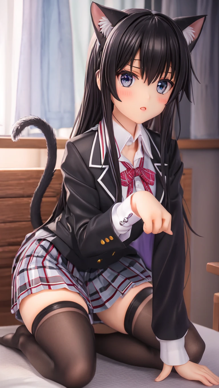 Black-haired high school girl wearing a plaid skirt、Camel hoof、、Longhaire、pussy juice、Visible nipples、、red blush、Teary-eyed、masturbation、no panties,no bra,pussy juice,pussy,vagina,orgasm,Place a finger in the vagina