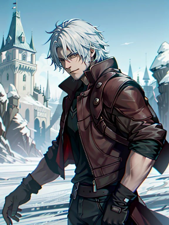 ((ultra detallado, obra maestra, absurdos))
DMC5Dante, 1 chico, solo, cabello corto, pelo blanco, Ice castle in a frozen wasteland, cristales de hielo brillantes, (luchar), emanando una presencia real