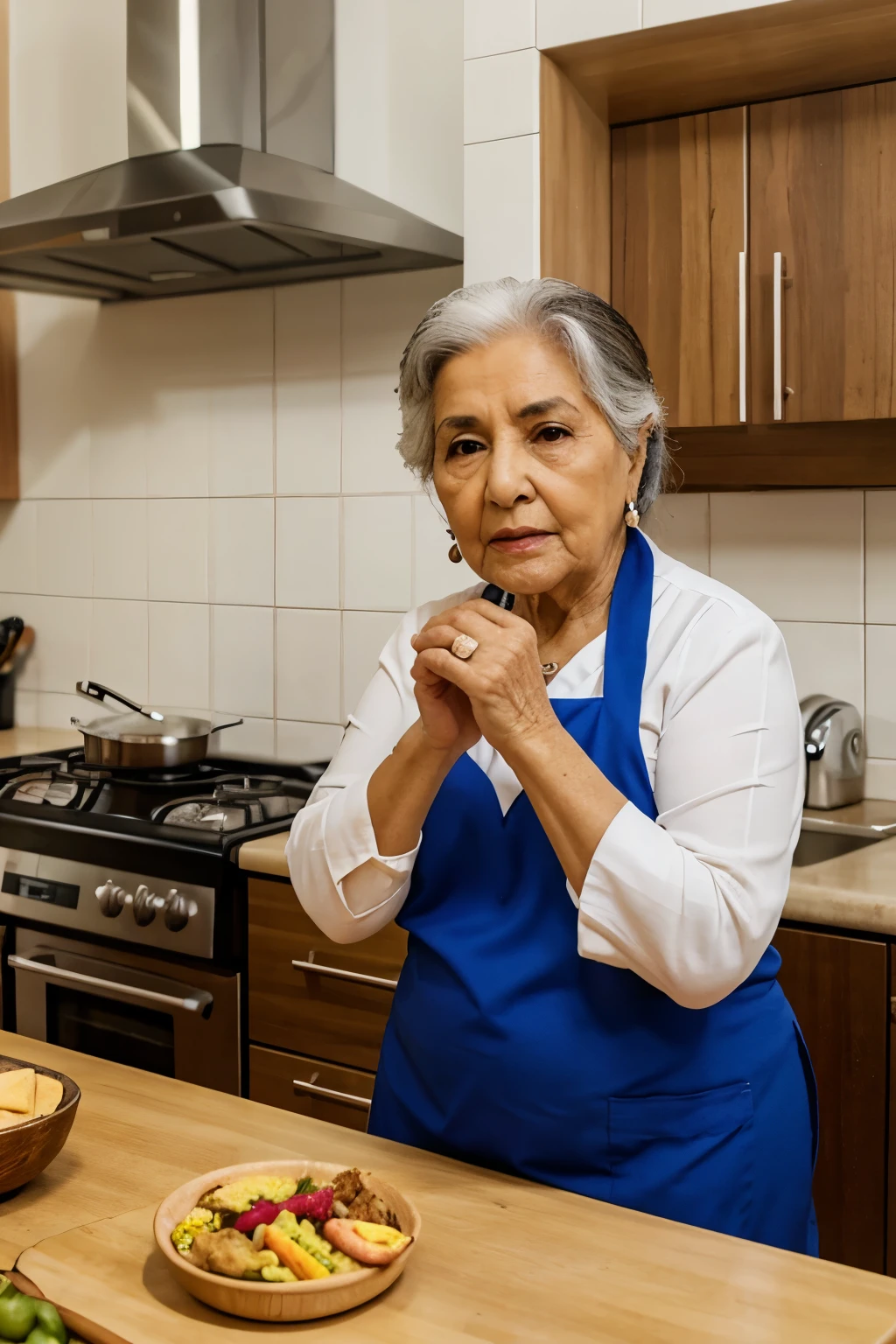 abuelita cocinara mirando a la camara