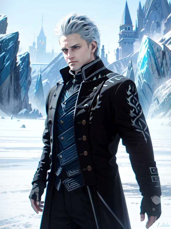 ((ultra detallado, obra maestra, absurdos))
DMC5Vergil, 1 chico, solo, cabello corto, pelo blanco, Ice castle in a frozen wasteland, cristales de hielo brillantes,  (luchar), emanando una presencia real