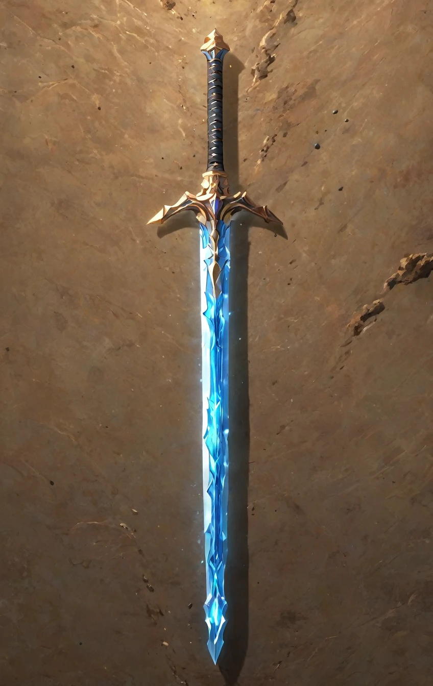 masterpiece, best quality, epic fantasy art style, simple stone sword for card game (blade and hilt is made of stone and dirt), full art, full sword art, ultra high resolution, sharp focus, HD, 8k, clear details, zoom out to get the full sword in the image, simple background, show full sword, sword centered on image to allow ample background to show