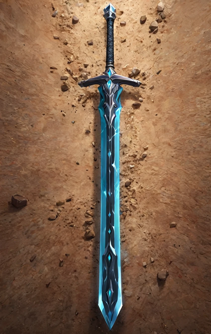 masterpiece, best quality, epic fantasy art style, simple stone sword for card game (blade and hilt is made of stone and dirt), full art, full sword art, ultra high resolution, sharp focus, HD, 8k, clear details, zoom out to get the full sword in the image, simple background, show full sword, sword centered on image to allow ample background to show