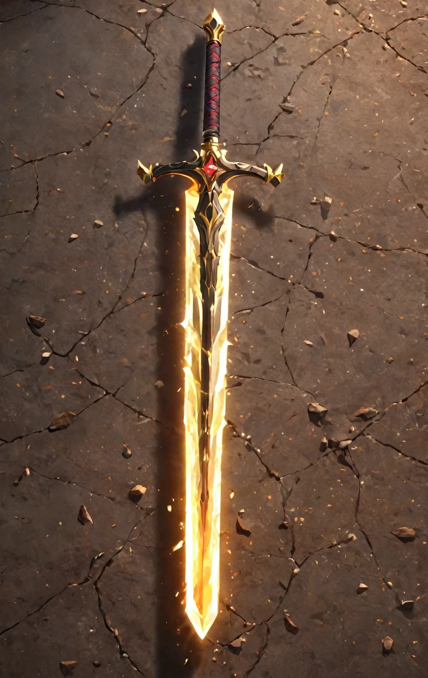 masterpiece, best quality, epic fantasy art style, simple stone sword for card game (blade and hilt is made of stone and dirt), full art, full sword art, ultra high resolution, sharp focus, HD, 8k, clear details, zoom out to get the full sword in the image, simple background, show full sword, sword centered on image to allow ample background to show