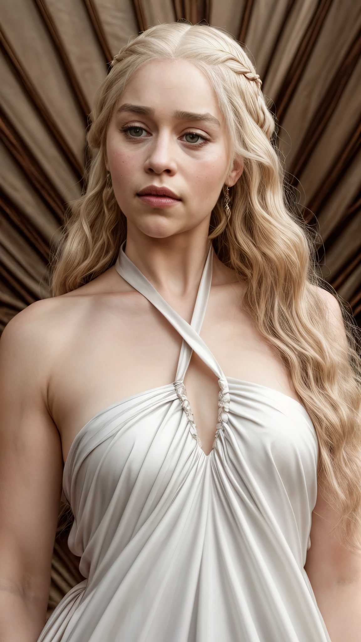 masterpiece, stunning portrait photo of khls woman, sleeveless, erotic costumes, sensual satin dress, game of thrones inspired costumes,