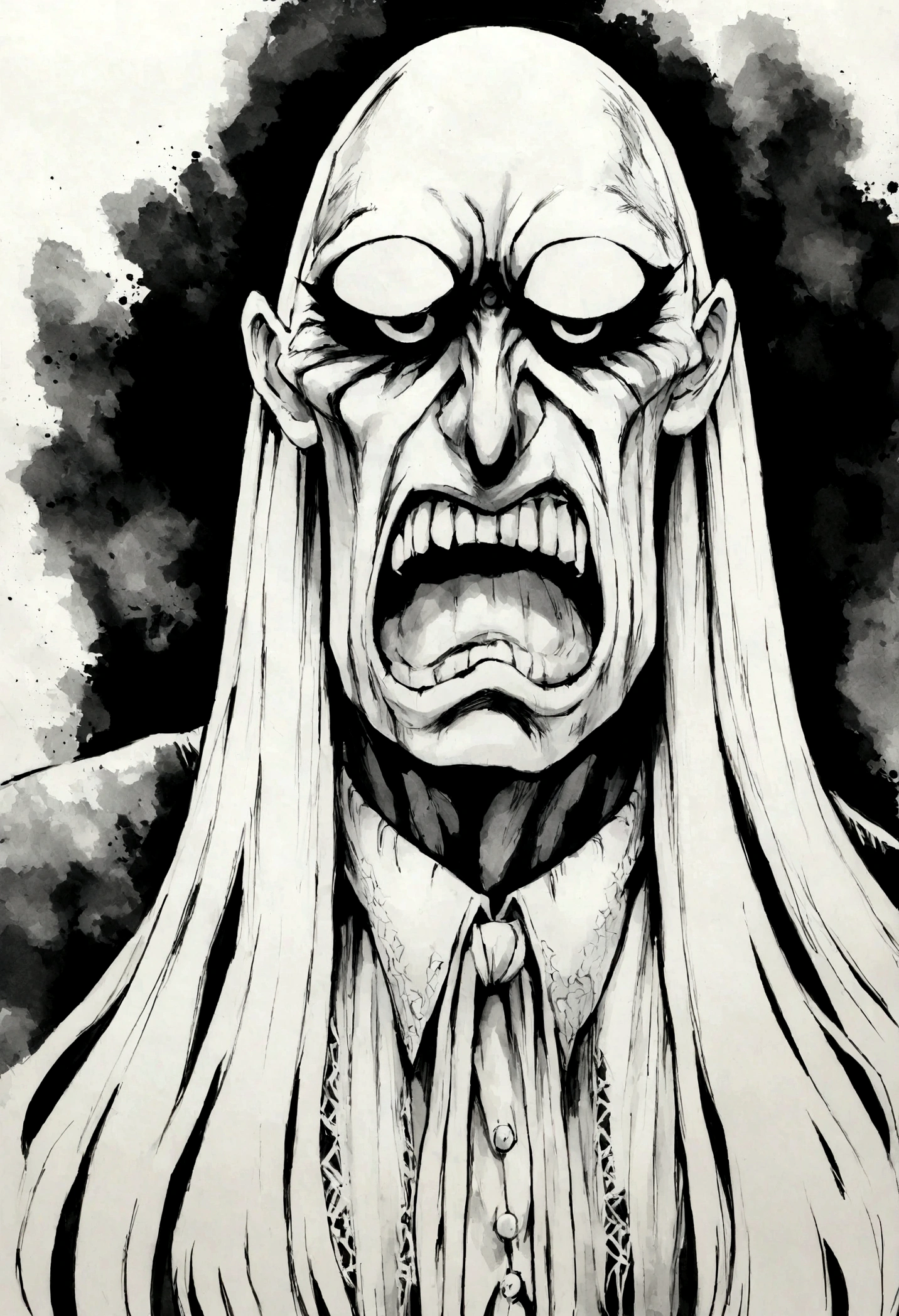 Count Orlok, evil, horror, gothic, black and white, inks, in the style of Shawn Coss