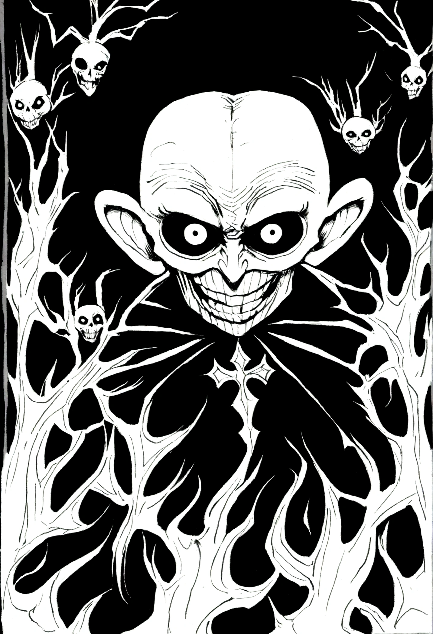Count Orlok, evil, horror, gothic, black and white, inks, in the style of Shawn Coss