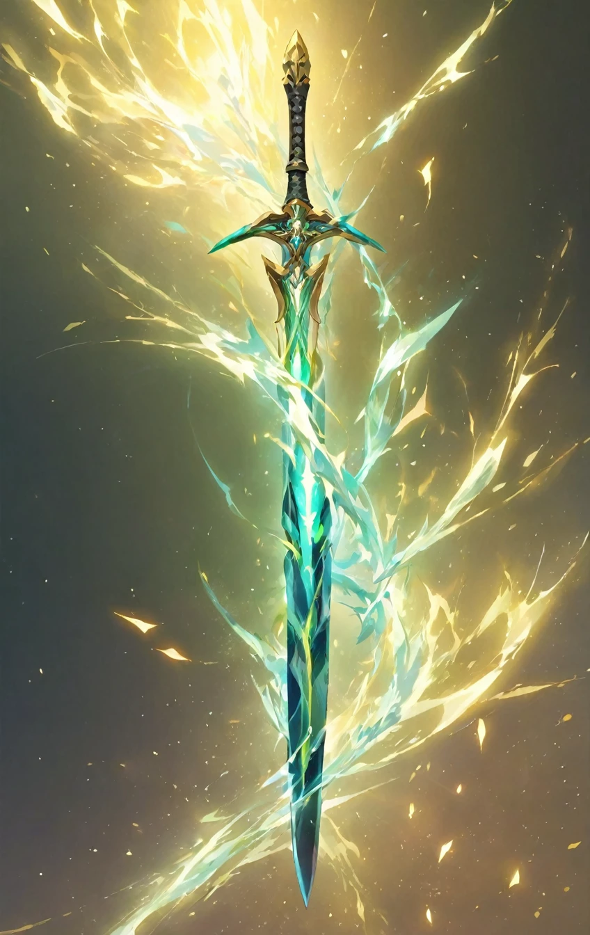 masterpiece, best quality, epic fantasy art style, simple wind sword for card game (ethereal form, blade and hilt are made of wind, wispy form), full art, full sword art, ultra high resolution, sharp focus, HD, 8k, clear details, zoom out to get the full sword in the image, simple background, show full sword, sword centered on image to allow ample background to show