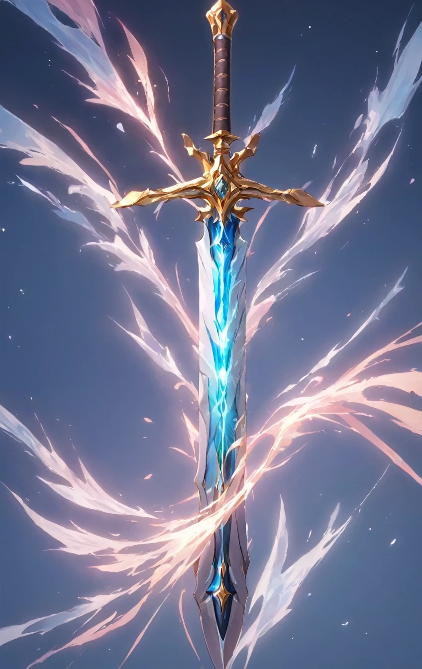 masterpiece, best quality, epic fantasy art style, simple wind sword for card game (ethereal form, blade and hilt are made of wind, wispy form), full art, full sword art, ultra high resolution, sharp focus, HD, 8k, clear details, zoom out to get the full sword in the image, simple background, show full sword, sword centered on image to allow ample background to show