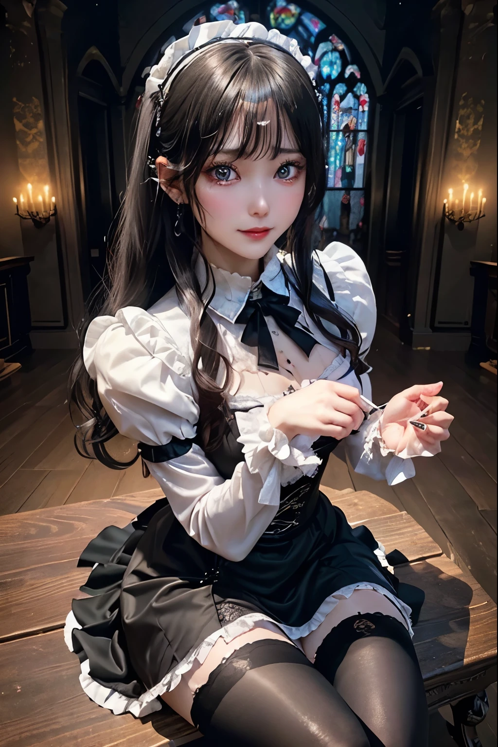 ハードDark Gothicメイク、Deep Night Sky、Horror、Black dark eyeshadow、sad、Good skin radiance、Dark Gothicメイク、Dark smile、palace、24-years-old、Embarrassed look、Dark Gothic、Obscene language、highest quality、Drunk face、紫のMaid clothes、Mysterious、Noble、sexy、Loving smile、Right blue eye, Left eye is red、Platform Heel Shoes、Heavy makeup、Gothic ****ta Clothing、Silver Hair、Long Hair Straight Hair、Cute Gothic ****ta Dress、Beautiful Face、elegant features、Fascinating face、Stained glassが背景、Chest glistening with sweat、The room is dark、gothic long dress、Bell Sleeves、Wizard Sleeve、Decadent look、Sexually excited expression、Glossy thighs wet with water、Thighs that are wet and shiny with oil、Background of a room full of roses、The embroidery is pink、The dress has pink embroidery、Thigh-high socks、Knee-high socks、Gentle expression、Dark black eyeshadow、Stained glassと薔薇背景、Female Duo、Female couple、dark church background、Stained glass、Black metal world、Dark Castle、Slender body、gothic long dress、Maid clothes、Victorian dresses、Her thighs glisten with sweat、My body is wet and shiny、Lots of glitter on the thighy thighs are sticky from sweating、Sweat glistens on the thighs, The whole body is sweaty and shiny、Quite sweaty、My thighs are sweaty、My thighs are so wet、My thighs are shining with sweat、A lot of sweat glistens all over the body、Small breasts、Orchestra StageStage、Dynamic Angle、sitting on a gothic chair、Play the violin gracefully、With a violin、Press the violin strings、violinist、orchestra performance、Thin thighs、slender、Violin body and strings、Sit on a chair、pantyhose、Hime cut straight hair、