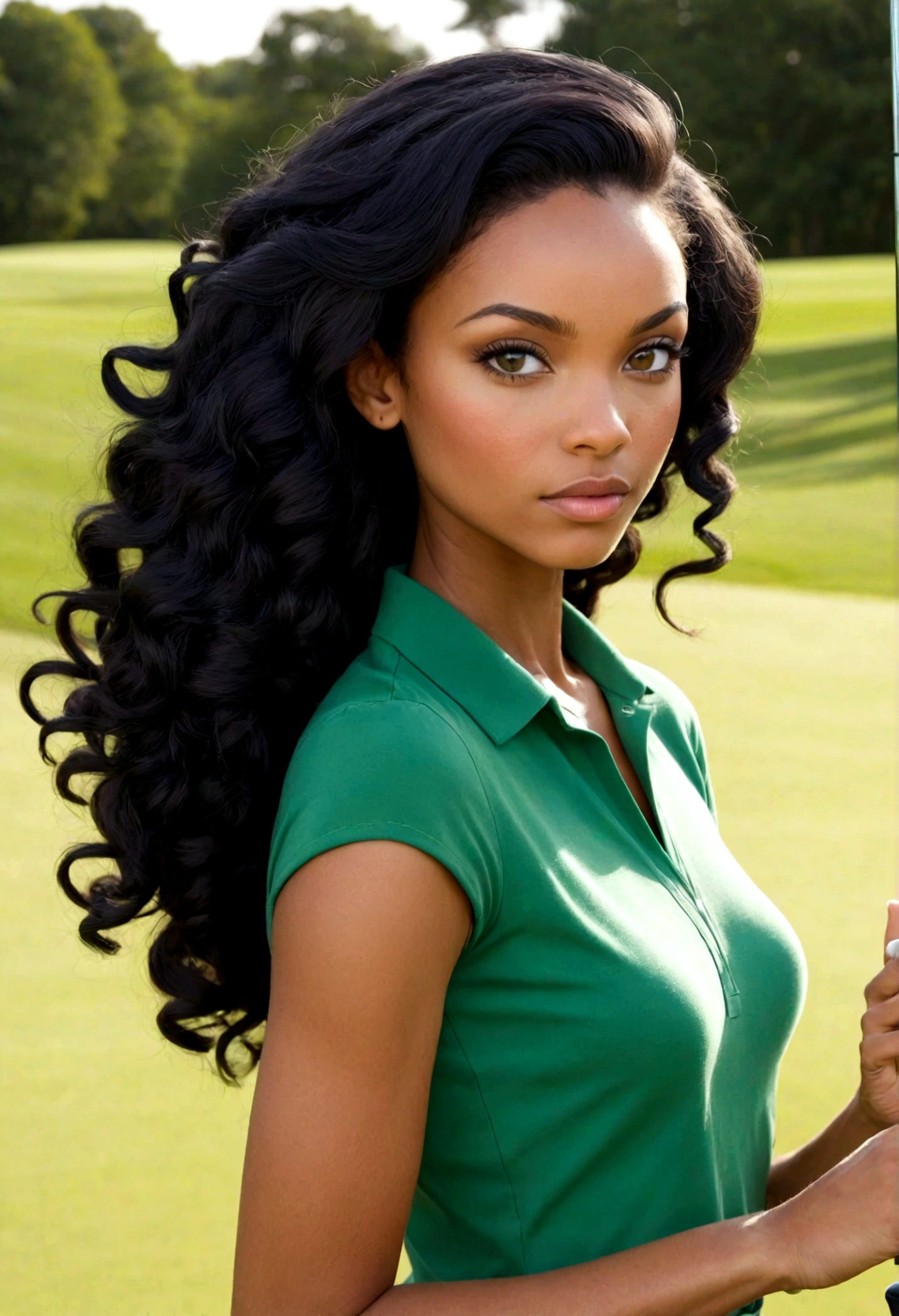 beautiful mixed race black hair smooth, joue au golf